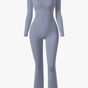 Chic Ribbed Wide Leg Jumpsuit in Blue